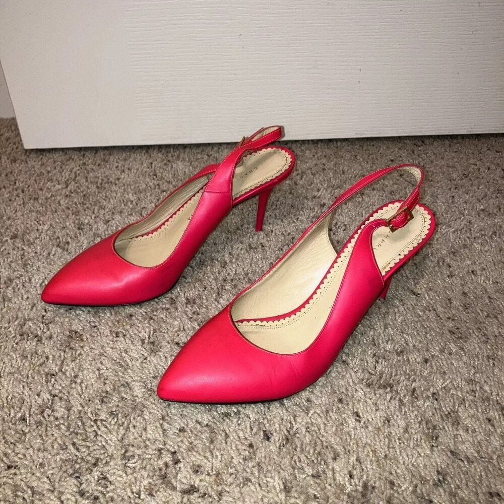CHARLOTTE OLYMPIA Heels SLINGBACK Neon Pink - Sz 8 (EU 38.5) Italy NICE!
